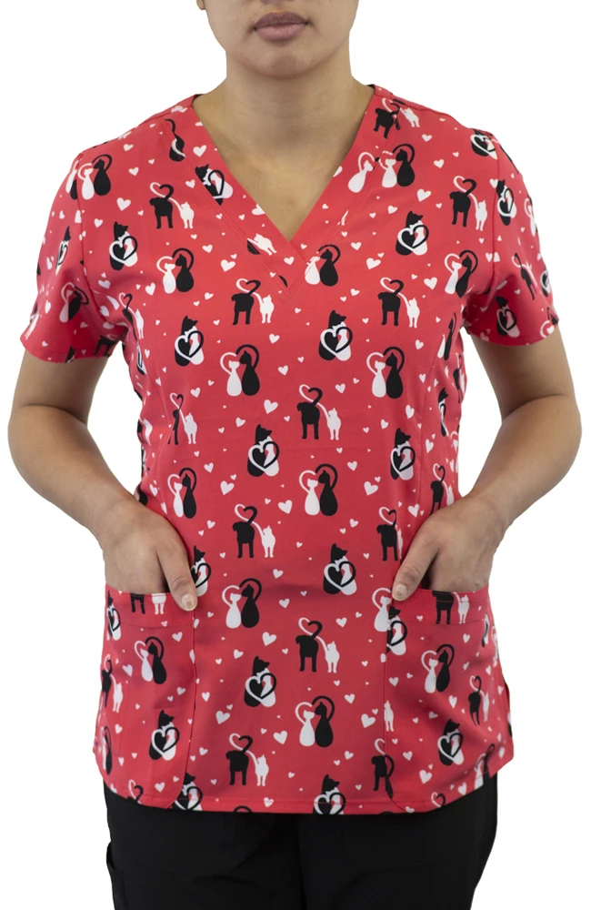 Maevn Uniforms Women's Curved V-Neck Furever Friends Print Top - Image 2