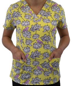 Maevn Uniforms Clearance Women's Curved V-Neck Birds In Bloom Print Top -Silverts-shop 2 mv 1767 printclearance 650 2