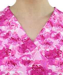 Maevn Uniforms Clearance Women's Peony Pink Print Scrub Top -Silverts-shop 2 mv 1767 printclearance 650