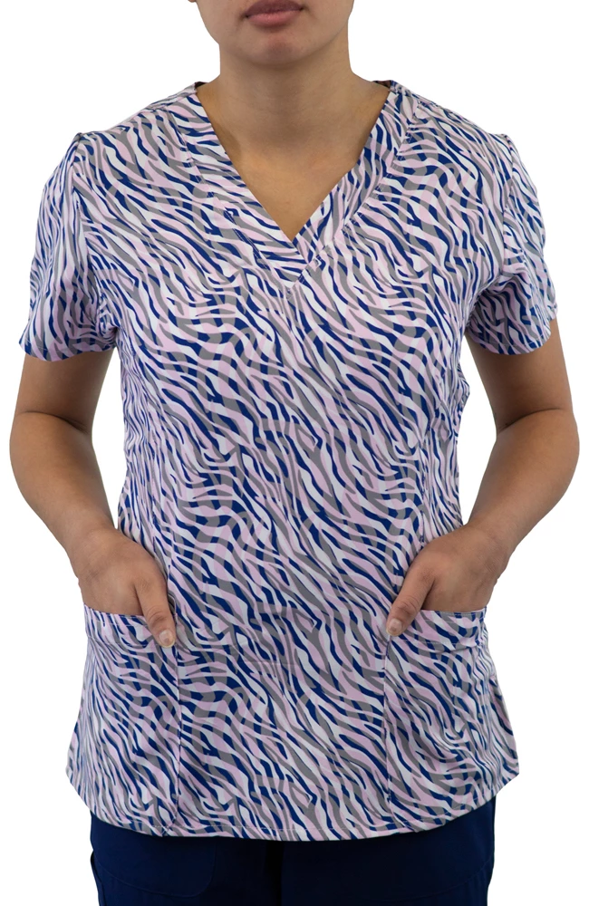 Maevn Uniforms Clearance Women's Curved V-Neck Animalia Print Top - Image 2