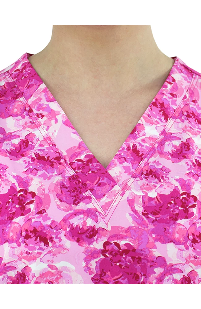 Maevn Uniforms Clearance Women's Peony Pink Print Scrub Top - Image 2
