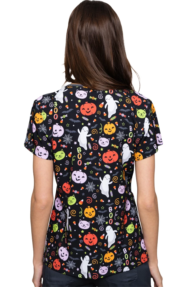 Med Couture Women's Vicky Halloween Party Print Scrub Top - Image 2