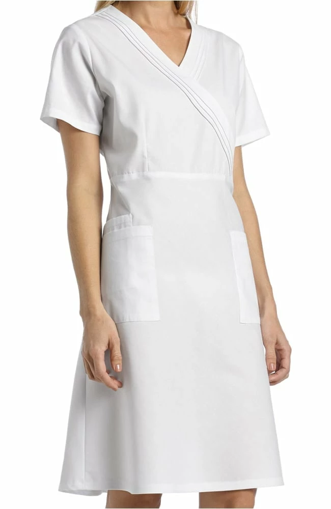 White Cross Women's Pleated Mock Wrap Scrub Dress - Image 2