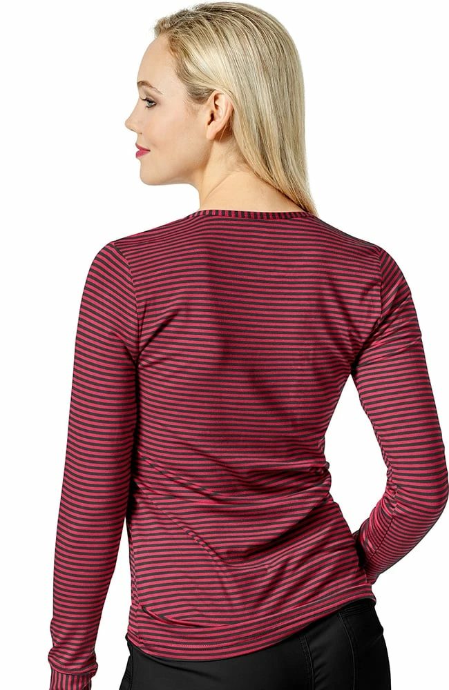 WonderWink Clearance Women's Silky Long Sleeve Stripe Print Underscrub T-Shirt - Image 2