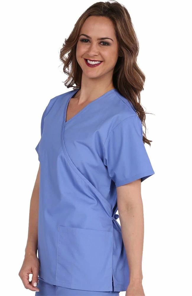 AllHeart Clearance Women's Mock Wrap Solid Scrub Top - Image 3