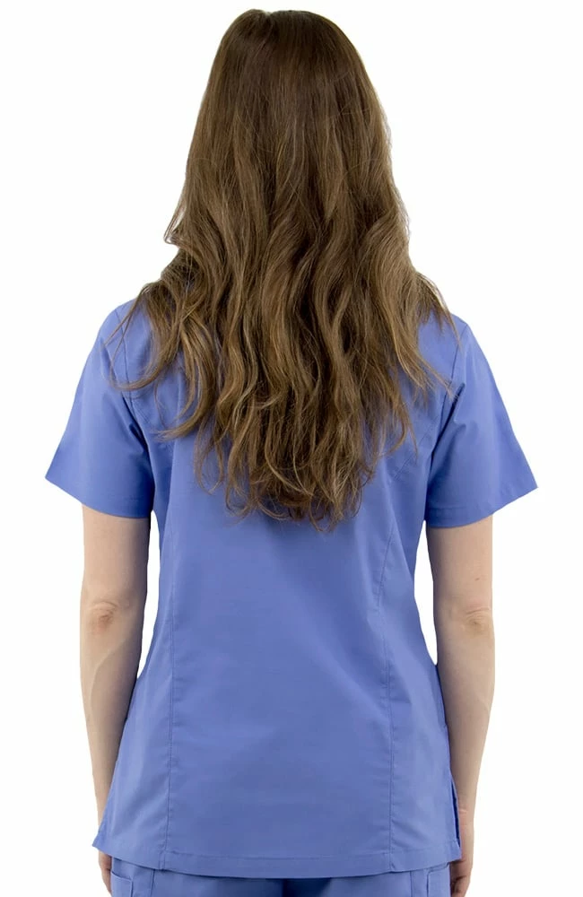 AllHeart Clearance Women's Mock Wrap Solid Scrub Top & Elastic Waist Cargo Scrub Pant Set - Image 3