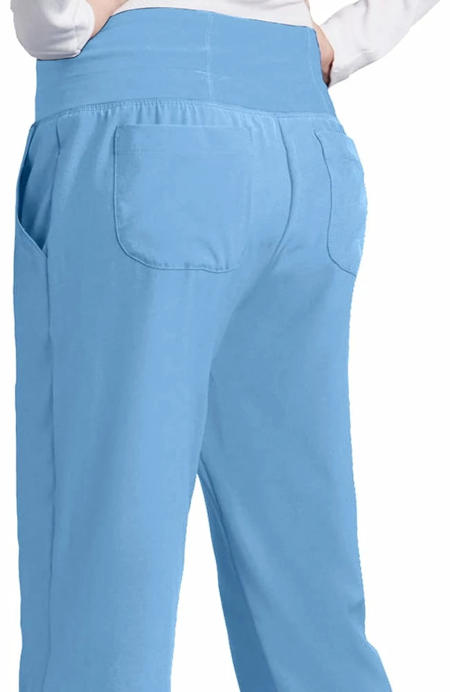 Barco One Women's Racer Solid Scrub Top & Flare Leg Knit Waist Cargo Scrub Pant Set - Image 3