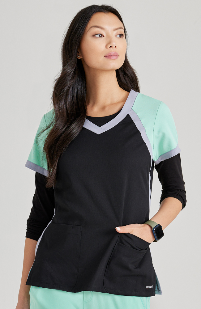 Women's Tri-Color V-Neck Solid Scrub Top Grey's Anatomy Women's Tri-Color V-Neck Solid Scrub Top -Silverts-shop 3 bc 41435 650