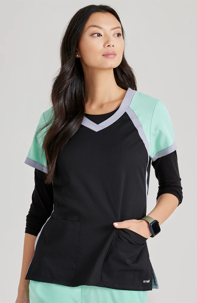 Grey's Anatomy Women's Tri-Color V-Neck Solid Scrub Top - Image 3