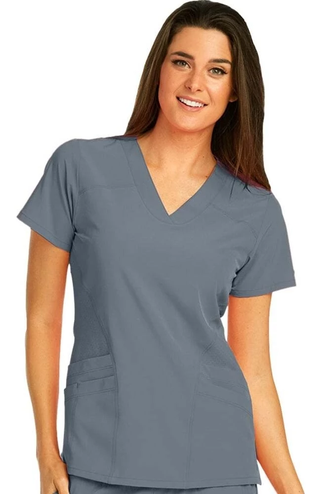 Barco One Clearance Women's V-Neck Perforated Side Panel Solid Scrub Top - Image 3