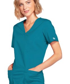 Cherokee Workwear Clearance Women's Mock Wrap Princess Seam Solid Scrub Top -Silverts-shop 3 ck 4728 clearance 650