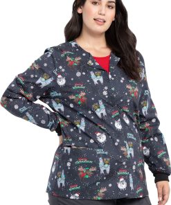 Cherokee Clearance Women's Merry Whatever Print Scrub Jacket -Silverts-shop 3 ck ck301 printclearance 650 1