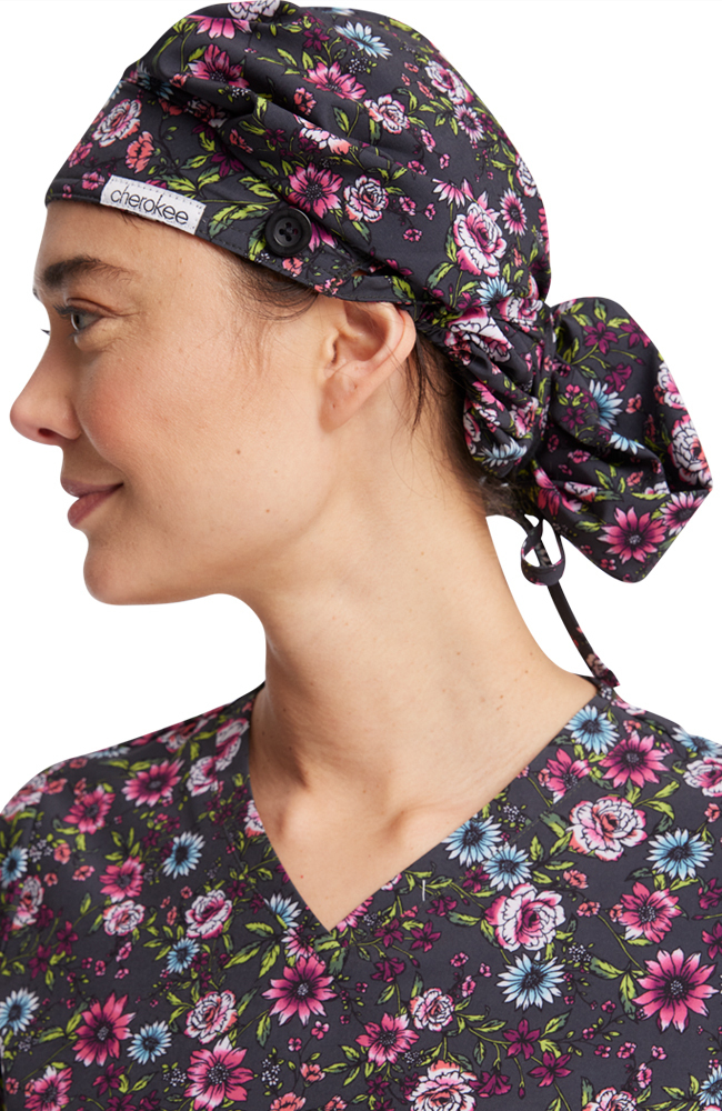 Women's Romantic Garden Print Bouffant Scrub Hat Cherokee Women's Romantic Garden Print Bouffant Scrub Hat -Silverts-shop 3 ck ck514 print 650 1
