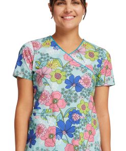 Cherokee Women's Mock Wrap Retro Buds Print Scrub Top 4 Cherokee Women's Mock Wrap Retro Buds Print Scrub Top -Silverts-shop 3 ck ck614 print 650