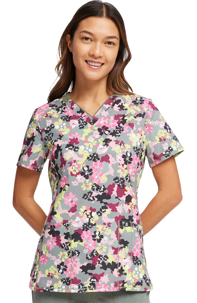 Cherokee Women's Floral Camotion Print Scrub Top - Image 3
