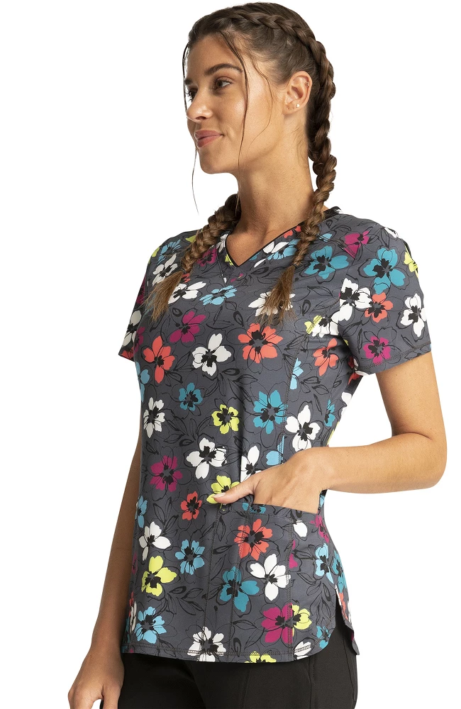 Cherokee Clearance Women's Glow Floral It Print Scrub Top - Image 3