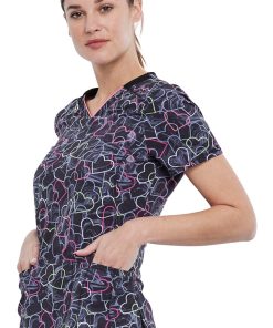 Cherokee Clearance Women's Marbled Hearts Print Scrub Top -Silverts-shop 3 ck ck634 printclearance 650
