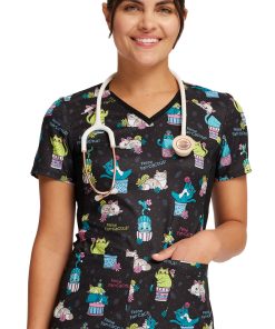 Cherokee Women's Knit Panel Feline Fan-cactus Print Scrub Top -Silverts-shop 3 ck ck636 print 650