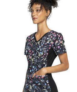 Cherokee Clearance Women's Knit Panel Breezy Buds Print Scrub Top -Silverts-shop 3 ck ck636 printclearance 650 1