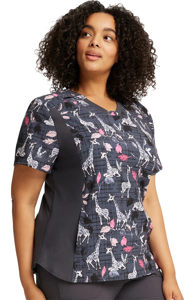 Cherokee Women's Giraffe-Ter My Love Print Scrub Top - Image 3