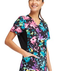 Cherokee Women's Mock Wrap Rainbow Fleurs Print Scrub Top 4 Cherokee Women's Mock Wrap Rainbow Fleurs Print Scrub Top -Silverts-shop 3 ck ck642 print 650