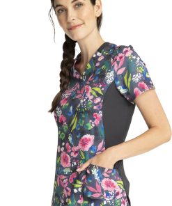 Cherokee Clearance Women's Mock Wrap Watercolor Petals Print Scrub Top -Silverts-shop 3 ck ck642 printclearance 650 1