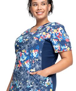 Cherokee Clearance Women's Mock Wrap Fleur Frenzy Print Scrub Top -Silverts-shop 3 ck ck642 printclearance 650 2