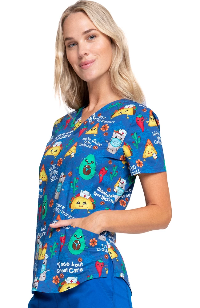 Cherokee Clearance Women's Nacho Average Nurse Print Scrub Top - Image 3