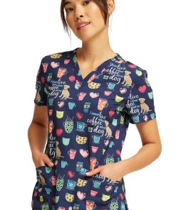 Cherokee Women's Coffee And My Dog Print Scrub Top 4 Cherokee Women's Coffee And My Dog Print Scrub Top -Silverts-shop 3 ck ck662 print 650