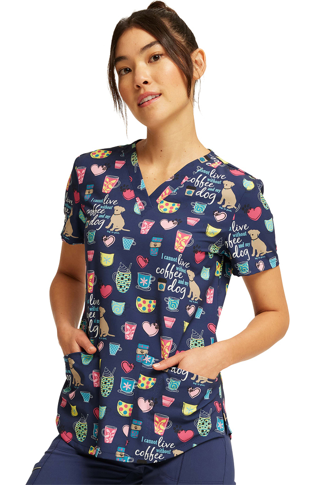 Women's Coffee And My Dog Print Scrub Top Cherokee Women's Coffee And My Dog Print Scrub Top -Silverts-shop 3 ck ck662 print 650
