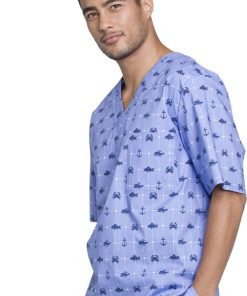 Cherokee Clearance Men's V-Neck Nautical Print Scrub Top -Silverts-shop 3 ck ck675 printclearance 650 1
