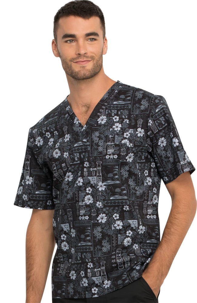 Cherokee Clearance Men's Its Tiki Time Print Scrub Top 5 Cherokee Clearance Men's Its Tiki Time Print Scrub Top - Image 3