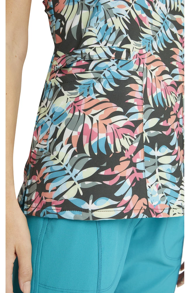 Cherokee Clearance Women's Mock Wrap Loving Tropic Print Scrub Top - Image 3