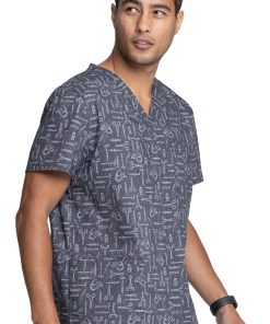 Cherokee Clearance Men's Instrumental Helpers Print Scrub Top -Silverts-shop 3 ck ck691 printclearance 650