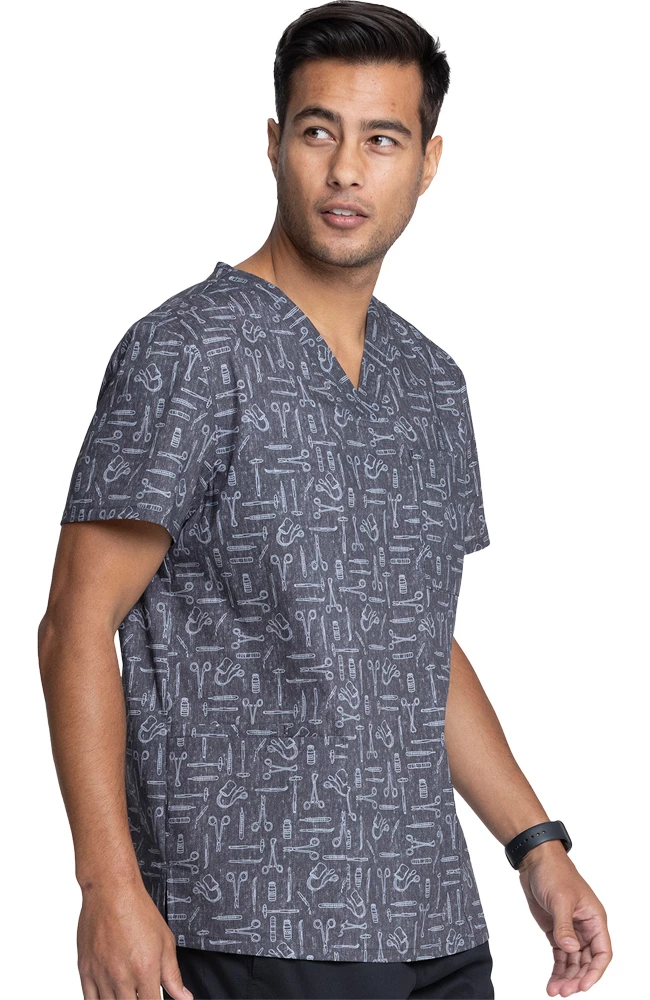 Cherokee Clearance Men's Instrumental Helpers Print Scrub Top - Image 3