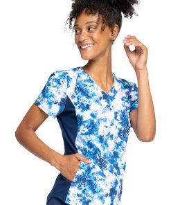 Cherokee Clearance Women's Tranquil Tie Dye Print Scrub Top -Silverts-shop 3 ck ck732 printclearance 650 1