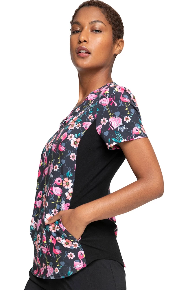 Cherokee Clearance Women's Let's Flock Together Print Scrub Top - Image 3