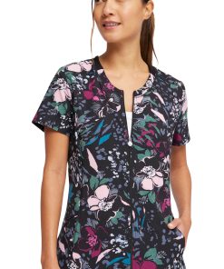 Cherokee Women's Zip-Front Wild Fleur You Print Scrub Top -Silverts-shop 3 ck ck772 print 650