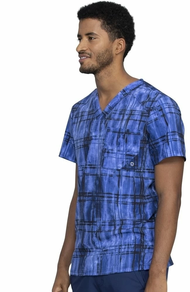 Cherokee Clearance Men's Plaid Tie Dye Print Scrub Top - Image 3