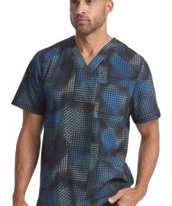 Cherokee Men's V-Neck Gradient Grid Print Scrub Top -Silverts-shop 3 ck ck920 print 650