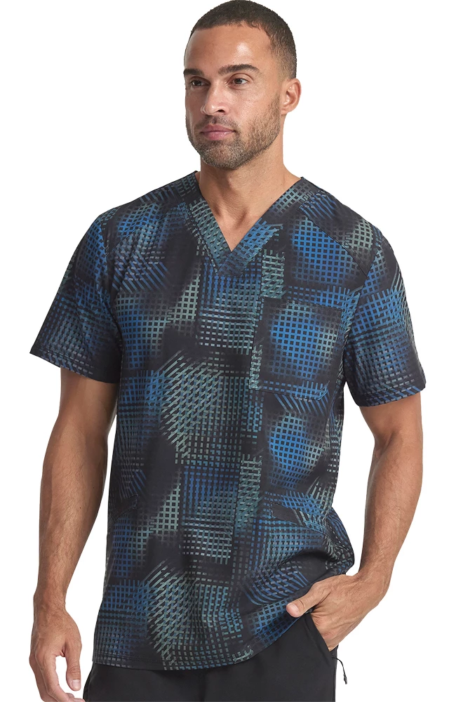 Cherokee Men's V-Neck Gradient Grid Print Scrub Top - Image 3