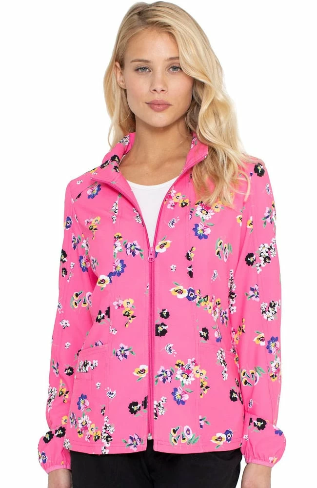 Heartsoul Clearance Women's Warm Up Flowering Fields Print Scrub Jacket - Image 3