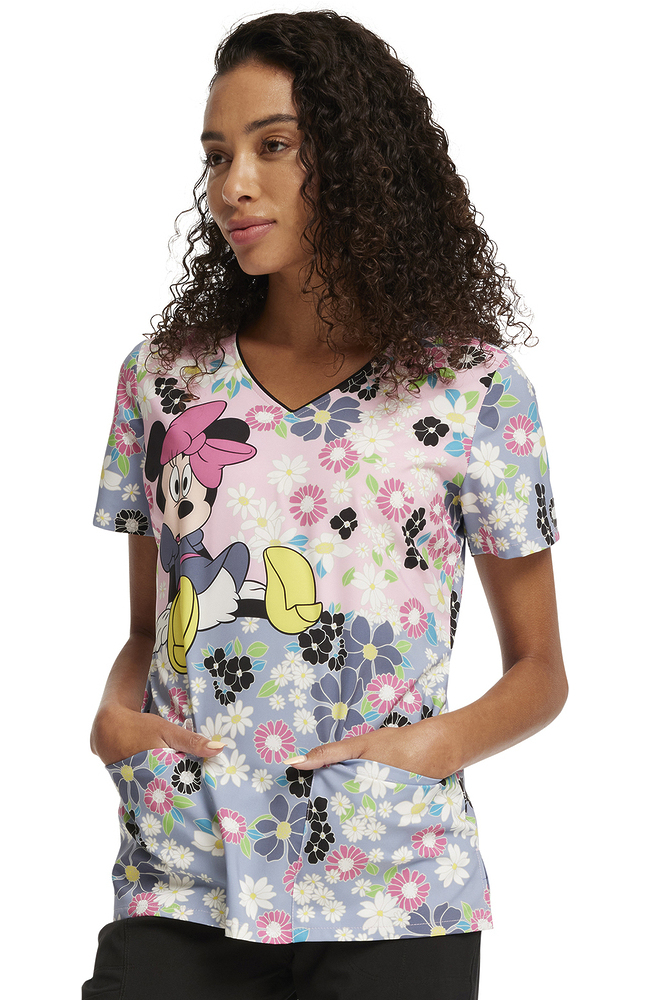 Women's Many Minnie Flowers Print Scrub Top Cherokee Women's Many Minnie Flowers Print Scrub Top -Silverts-shop 3 ck tf614 print 650 1