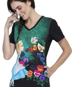 Cherokee Clearance Women's Wonderland Alice Print Scrub Top 4 Cherokee Clearance Women's Wonderland Alice Print Scrub Top -Silverts-shop 3 ck tf627 printclearance 650 6