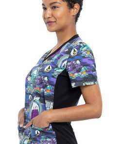 Cherokee Clearance Women's Midnight Pumpkin Print Scrub Top -Silverts-shop 3 ck tf636 printclearance 650
