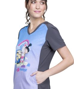 Cherokee Clearance Women's V-Neck Contrast Back Minions Print Scrub Top -Silverts-shop 3 ck tf637 printclearance 650 2