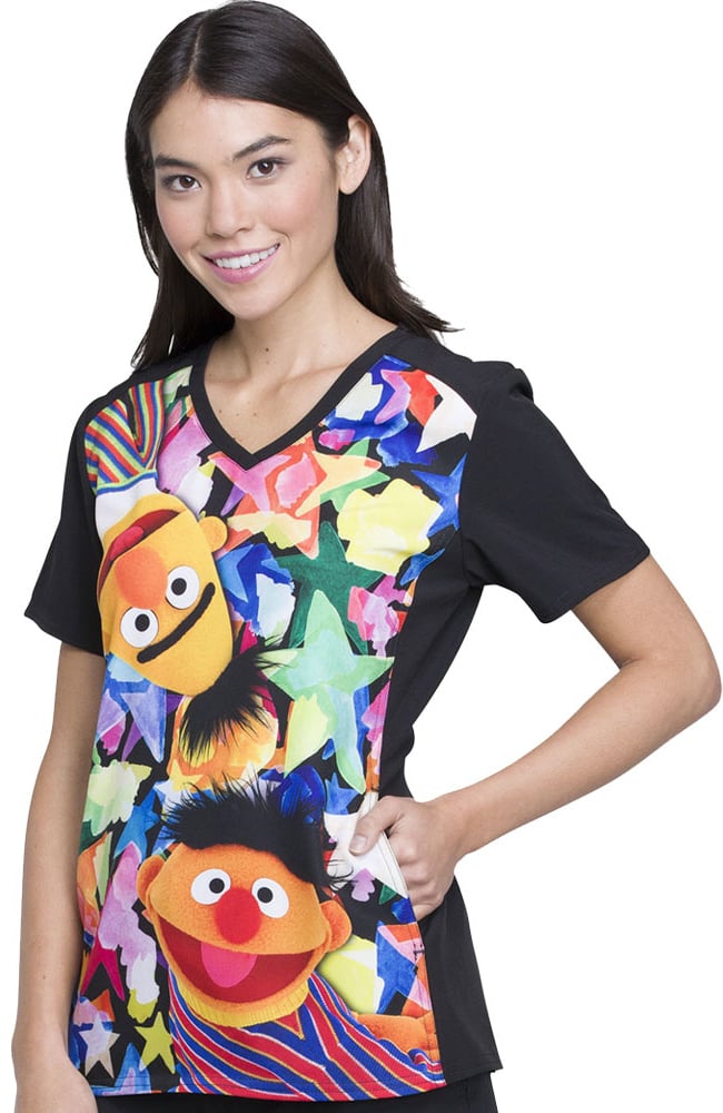 Clearance Women's V-Neck Contrast Back Sesame Street Print Scrub Top Cherokee Clearance Women's V-Neck Contrast Back Sesame Street Print Scrub Top -Silverts-shop 3 ck tf637 printclearance 650 8