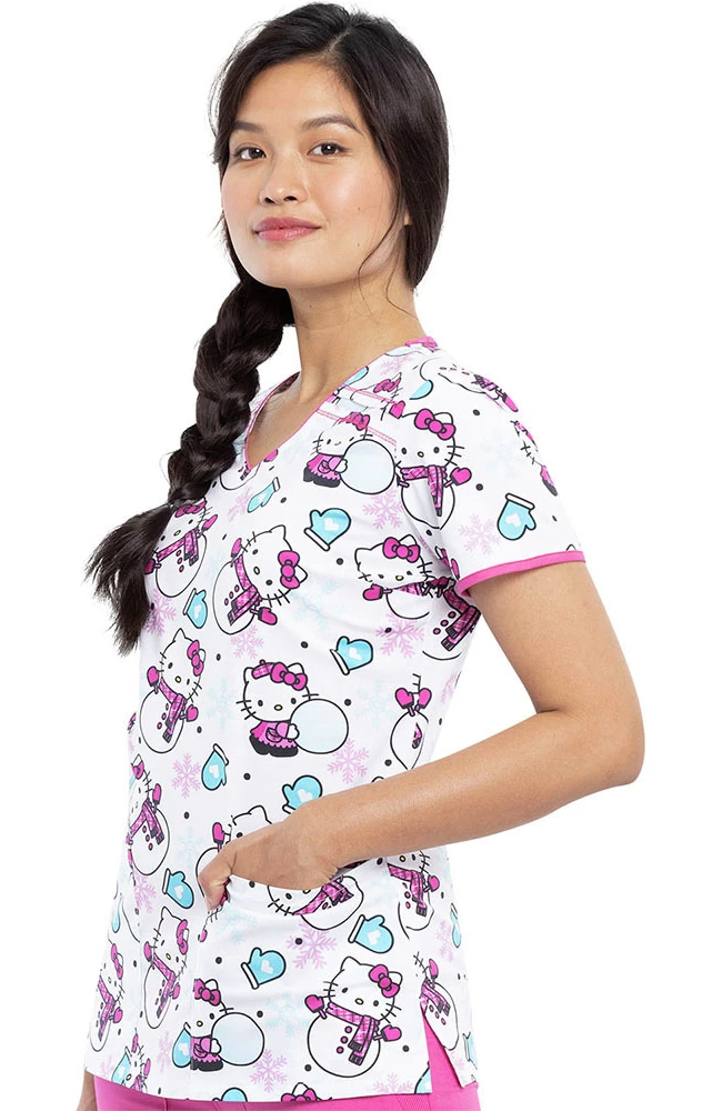Cherokee Clearance Women's Winter Hello Kitty Print Scrub Top - Image 3
