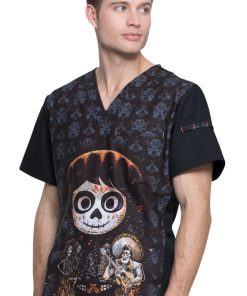 Cherokee Clearance Men's V-Neck Disney Pixar Coco Print Scrub Top -Silverts-shop 3 ck tf700 printclearance 650 3