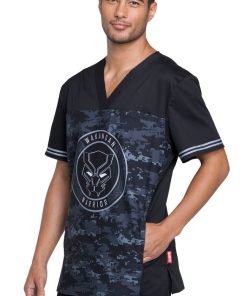 Cherokee Clearance Men's V-Neck Black Panther Print Scrub Top -Silverts-shop 3 ck tf707 printclearance 650